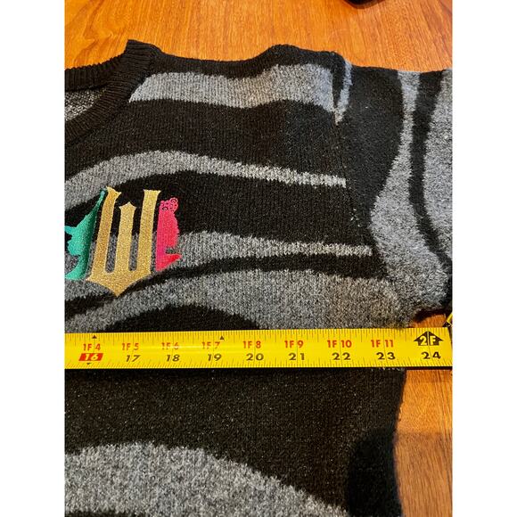 Wicked Paul Tazewell Black Gray Zebra Stripe Button Cardigan Sweater XL Unisex - Picture 8 of 8